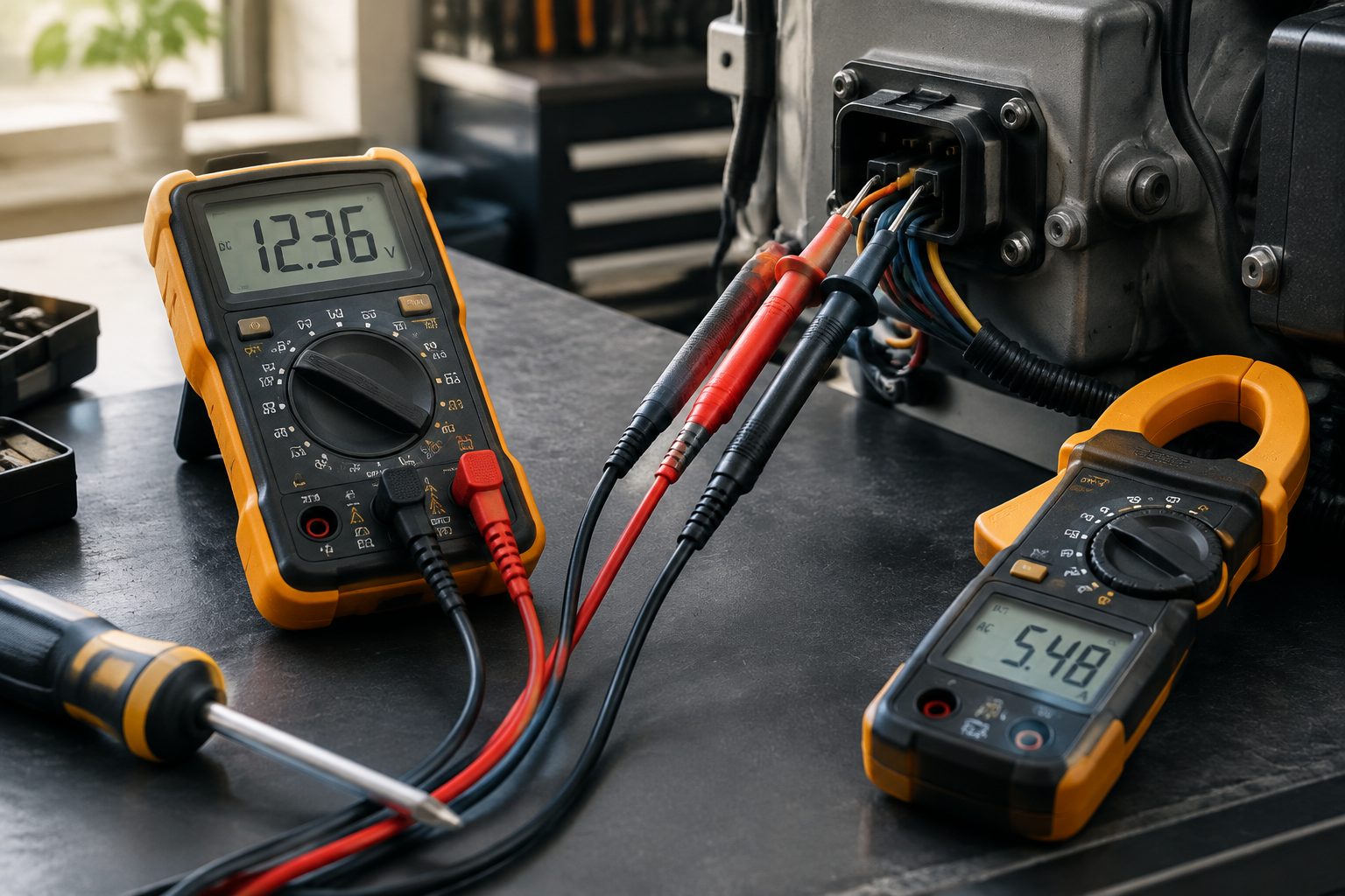 Electrical diagnostic instruments with probes on a machine connector