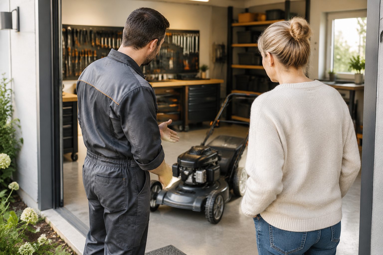 Equipment being handed back to a customer after repair